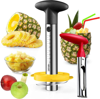 Pineapple Corer & Slicer Tool - Stainless Steel Pineapple Peeler, Easy Core Remover, Eye Removal Tool, Pelador De Pia (Yellow with Measure Marks)