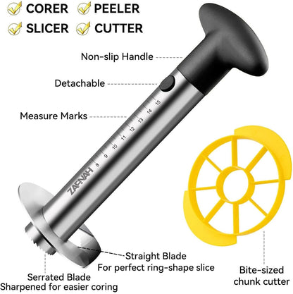 Pineapple Corer & Slicer Tool - Stainless Steel Pineapple Peeler, Easy Core Remover, Eye Removal Tool, Pelador De Pia (Yellow with Measure Marks)