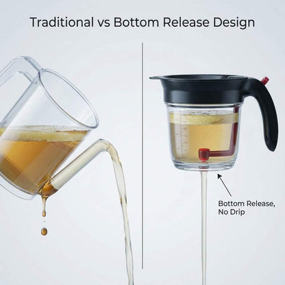 Fat Separator, 4 Cups / 1000 ml Grease Separator with Bottom Release - Soup Oil Separator Measuring Cup for Cooking