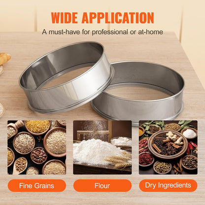 Flour Sieve, 10 Mesh Sifter, 304 Stainless Steel Food-grade Fine Mesh Strainer, Dia. 12.6" for Baking, 5 Sizes Mesh Hole for Mungbean, Rice, Pearl Powder
