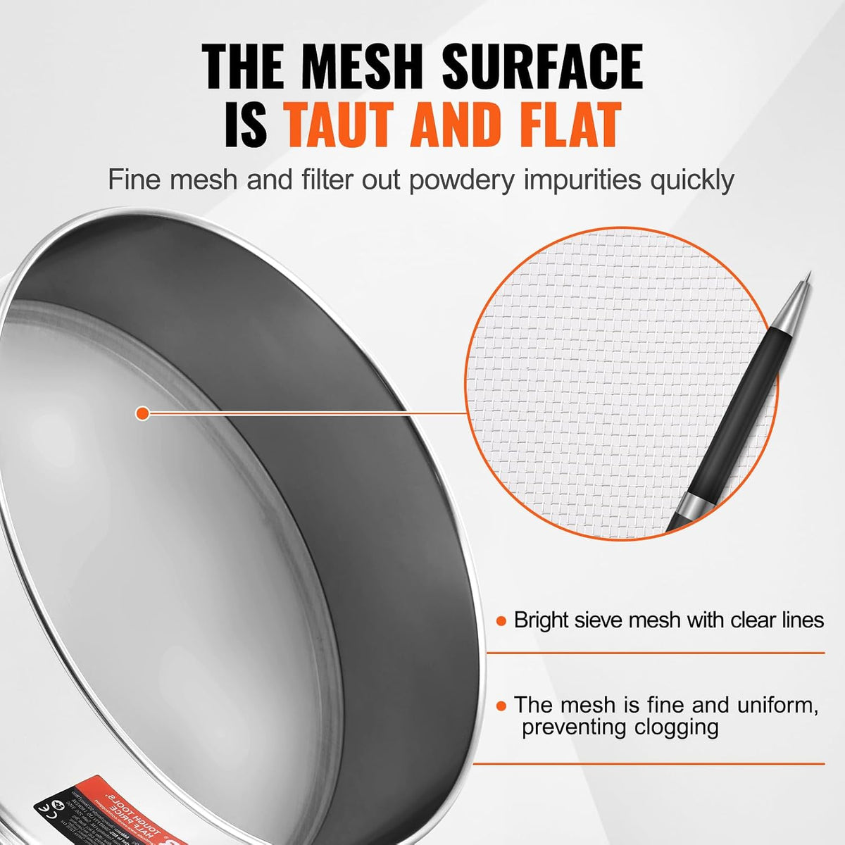 Flour Sieve, 10 Mesh Sifter, 304 Stainless Steel Food-grade Fine Mesh Strainer, Dia. 12.6" for Baking, 5 Sizes Mesh Hole for Mungbean, Rice, Pearl Powder