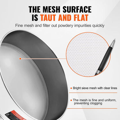Flour Sieve, 10 Mesh Sifter, 304 Stainless Steel Food-grade Fine Mesh Strainer, Dia. 12.6" for Baking, 5 Sizes Mesh Hole for Mungbean, Rice, Pearl Powder