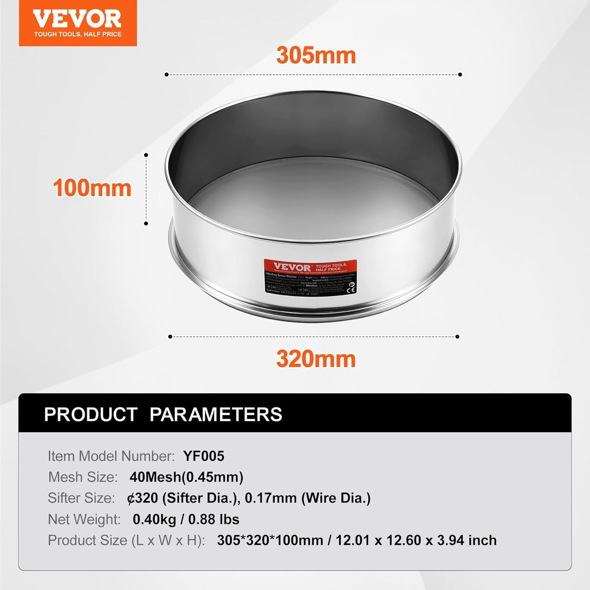 Flour Sieve, 10 Mesh Sifter, 304 Stainless Steel Food-grade Fine Mesh Strainer, Dia. 12.6" for Baking, 5 Sizes Mesh Hole for Mungbean, Rice, Pearl Powder