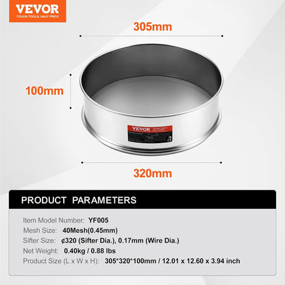 Flour Sieve, 10 Mesh Sifter, 304 Stainless Steel Food-grade Fine Mesh Strainer, Dia. 12.6" for Baking, 5 Sizes Mesh Hole for Mungbean, Rice, Pearl Powder