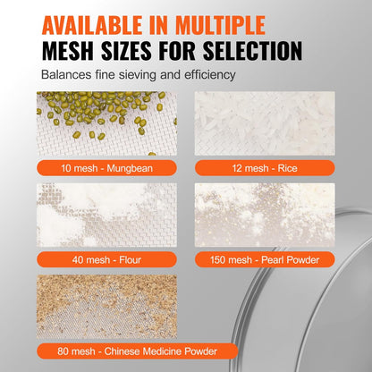 Flour Sieve, 10 Mesh Sifter, 304 Stainless Steel Food-grade Fine Mesh Strainer, Dia. 12.6" for Baking, 5 Sizes Mesh Hole for Mungbean, Rice, Pearl Powder