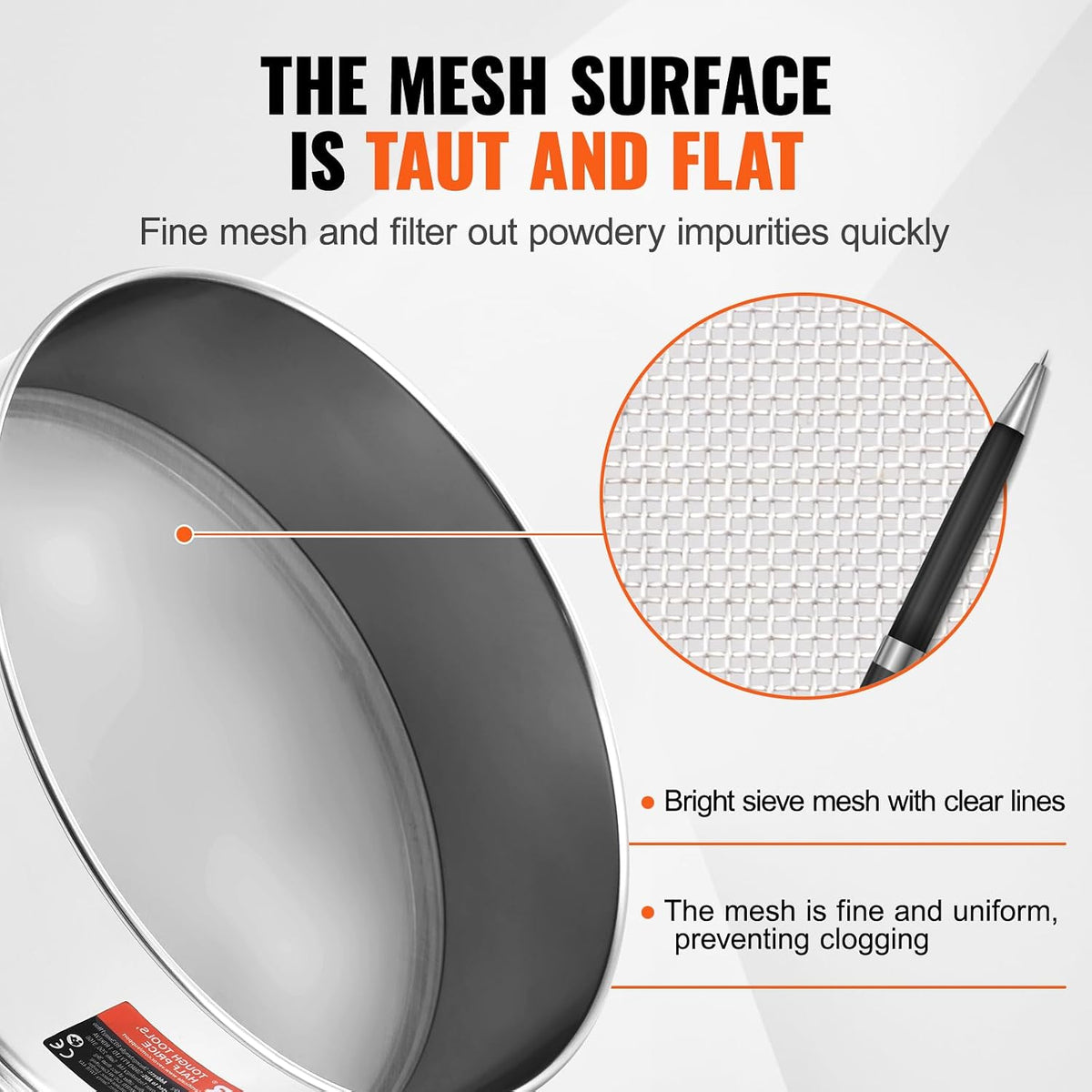 Flour Sieve, 10 Mesh Sifter, 304 Stainless Steel Food-grade Fine Mesh Strainer, Dia. 12.6" for Baking, 5 Sizes Mesh Hole for Mungbean, Rice, Pearl Powder