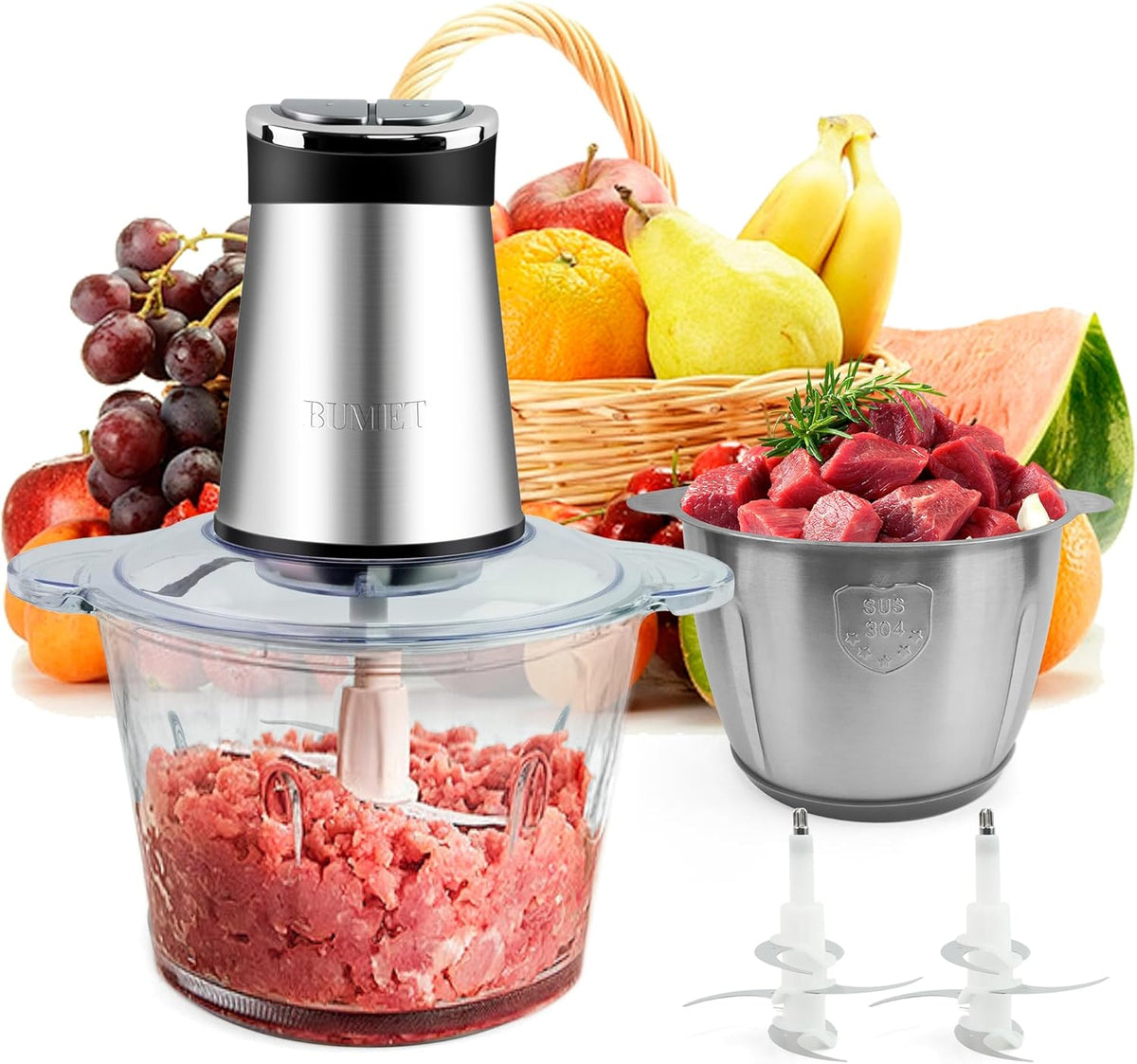 800W 2-12cup Food Chopper LED Timer 3-Tier 6 Blades