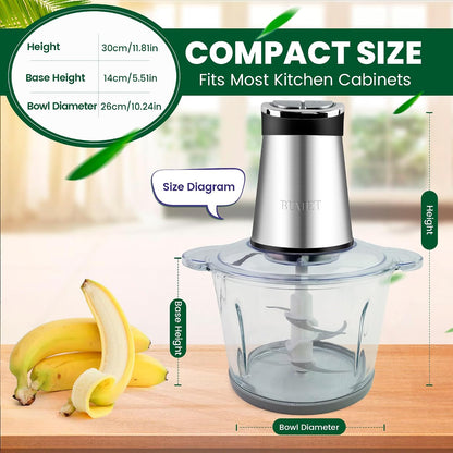 800W 2-12cup Food Chopper LED Timer 3-Tier 6 Blades