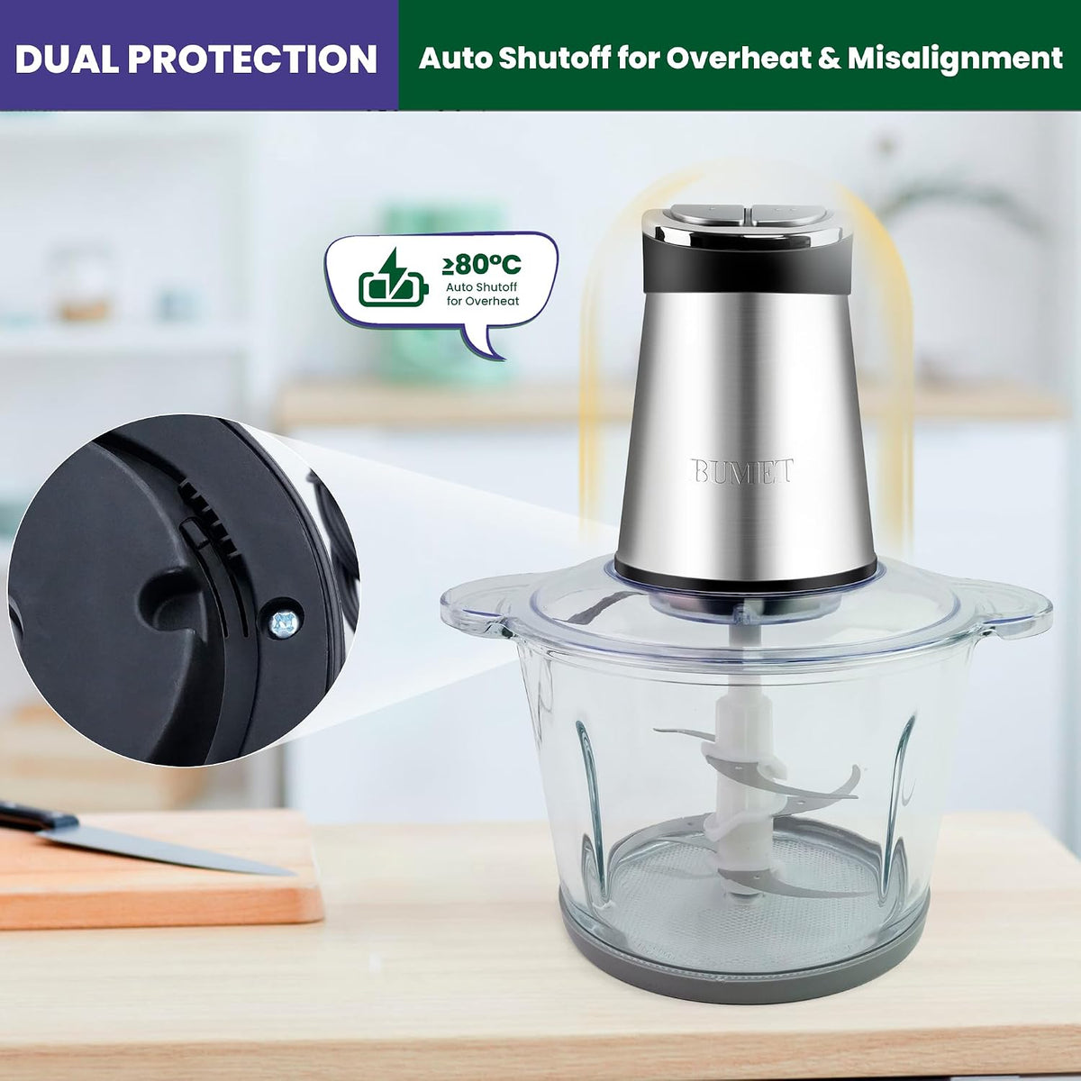 800W 2-12cup Food Chopper LED Timer 3-Tier 6 Blades