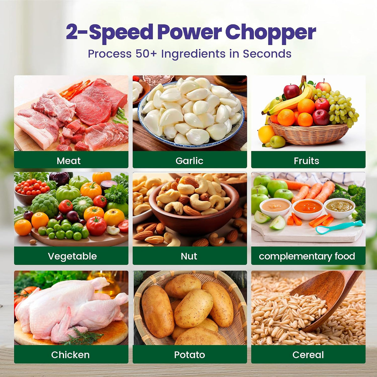 800W 2-12cup Food Chopper LED Timer 3-Tier 6 Blades