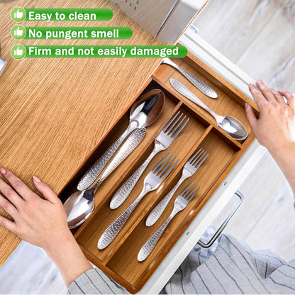 Black Silverware Organizer 10 In Utensil Organizer Silverware Tray for Drawer Cutlery Flatware Organizer for Kitchen Bamboo Wood