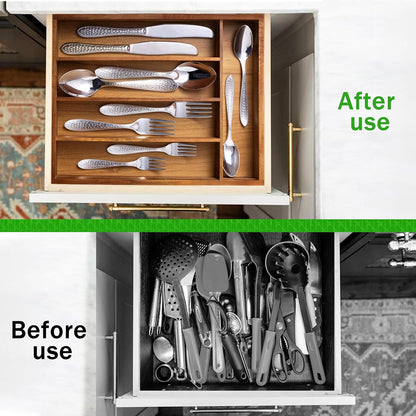 Black Silverware Organizer 10 In Utensil Organizer Silverware Tray for Drawer Cutlery Flatware Organizer for Kitchen Bamboo Wood
