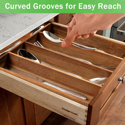 Black Silverware Organizer 10 In Utensil Organizer Silverware Tray for Drawer Cutlery Flatware Organizer for Kitchen Bamboo Wood