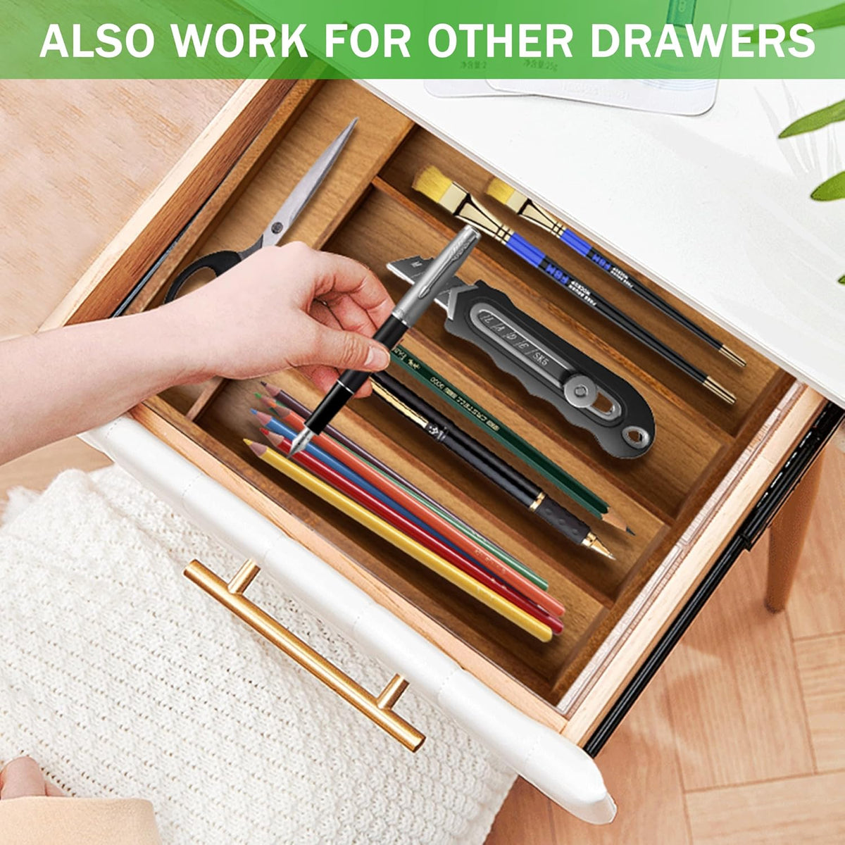 Black Silverware Organizer 10 In Utensil Organizer Silverware Tray for Drawer Cutlery Flatware Organizer for Kitchen Bamboo Wood
