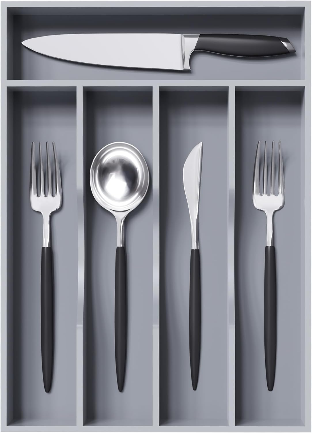 Black Silverware Organizer 10 In Utensil Organizer Silverware Tray for Drawer Cutlery Flatware Organizer for Kitchen Bamboo Wood