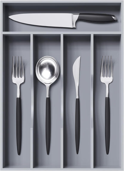 Black Silverware Organizer 10 In Utensil Organizer Silverware Tray for Drawer Cutlery Flatware Organizer for Kitchen Bamboo Wood