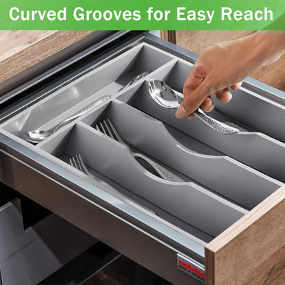 Black Silverware Organizer 10 In Utensil Organizer Silverware Tray for Drawer Cutlery Flatware Organizer for Kitchen Bamboo Wood