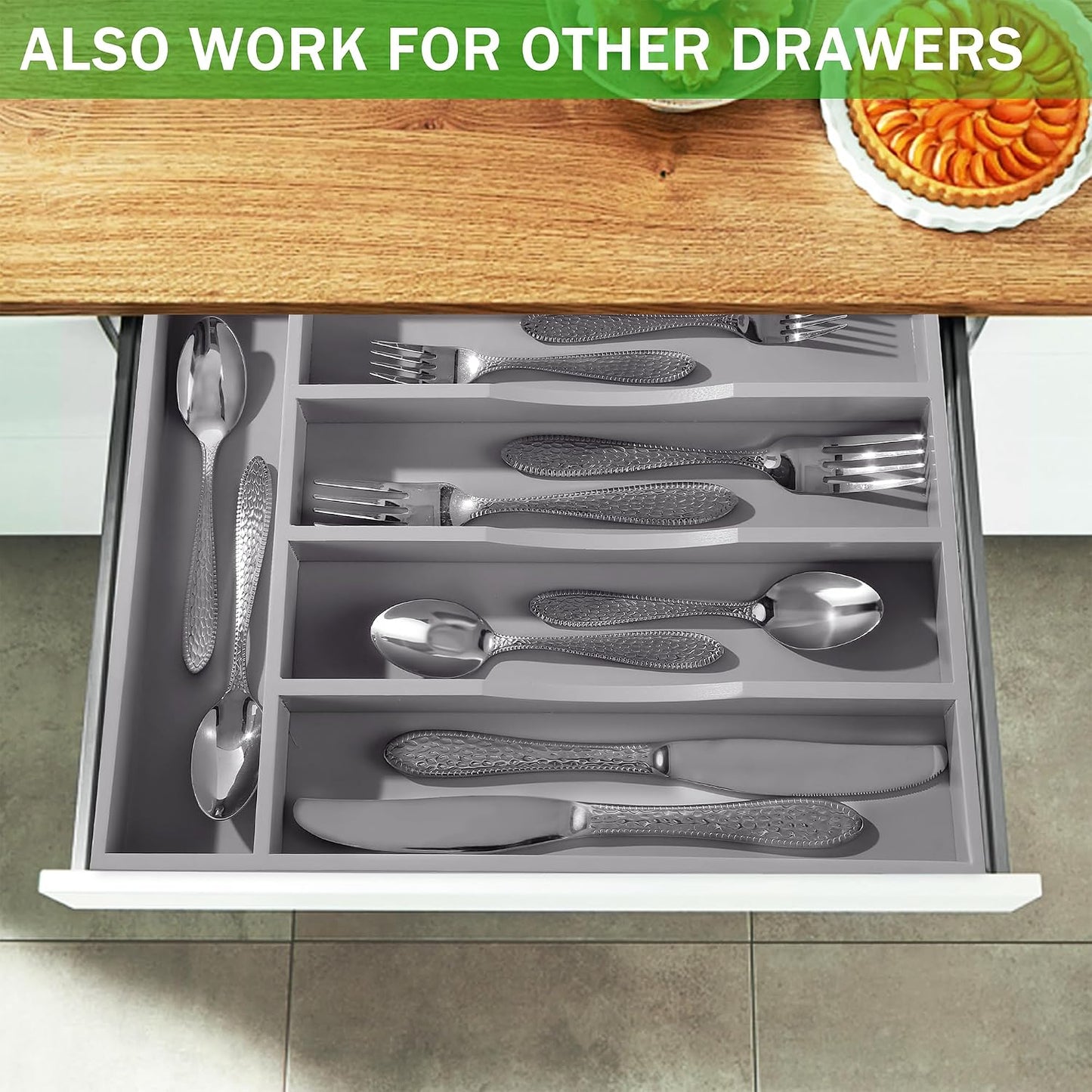 Black Silverware Organizer 10 In Utensil Organizer Silverware Tray for Drawer Cutlery Flatware Organizer for Kitchen Bamboo Wood