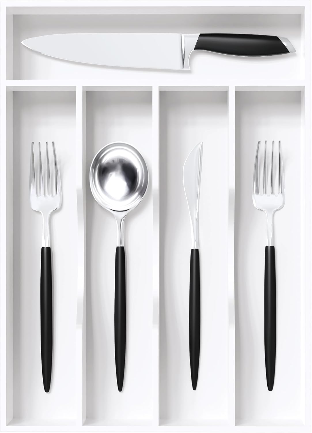 Black Silverware Organizer 10 In Utensil Organizer Silverware Tray for Drawer Cutlery Flatware Organizer for Kitchen Bamboo Wood