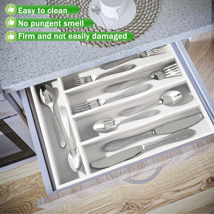 Black Silverware Organizer 10 In Utensil Organizer Silverware Tray for Drawer Cutlery Flatware Organizer for Kitchen Bamboo Wood