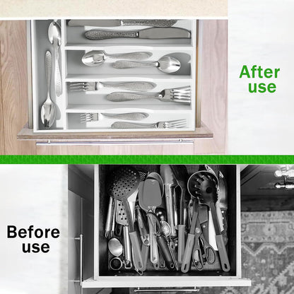 Black Silverware Organizer 10 In Utensil Organizer Silverware Tray for Drawer Cutlery Flatware Organizer for Kitchen Bamboo Wood