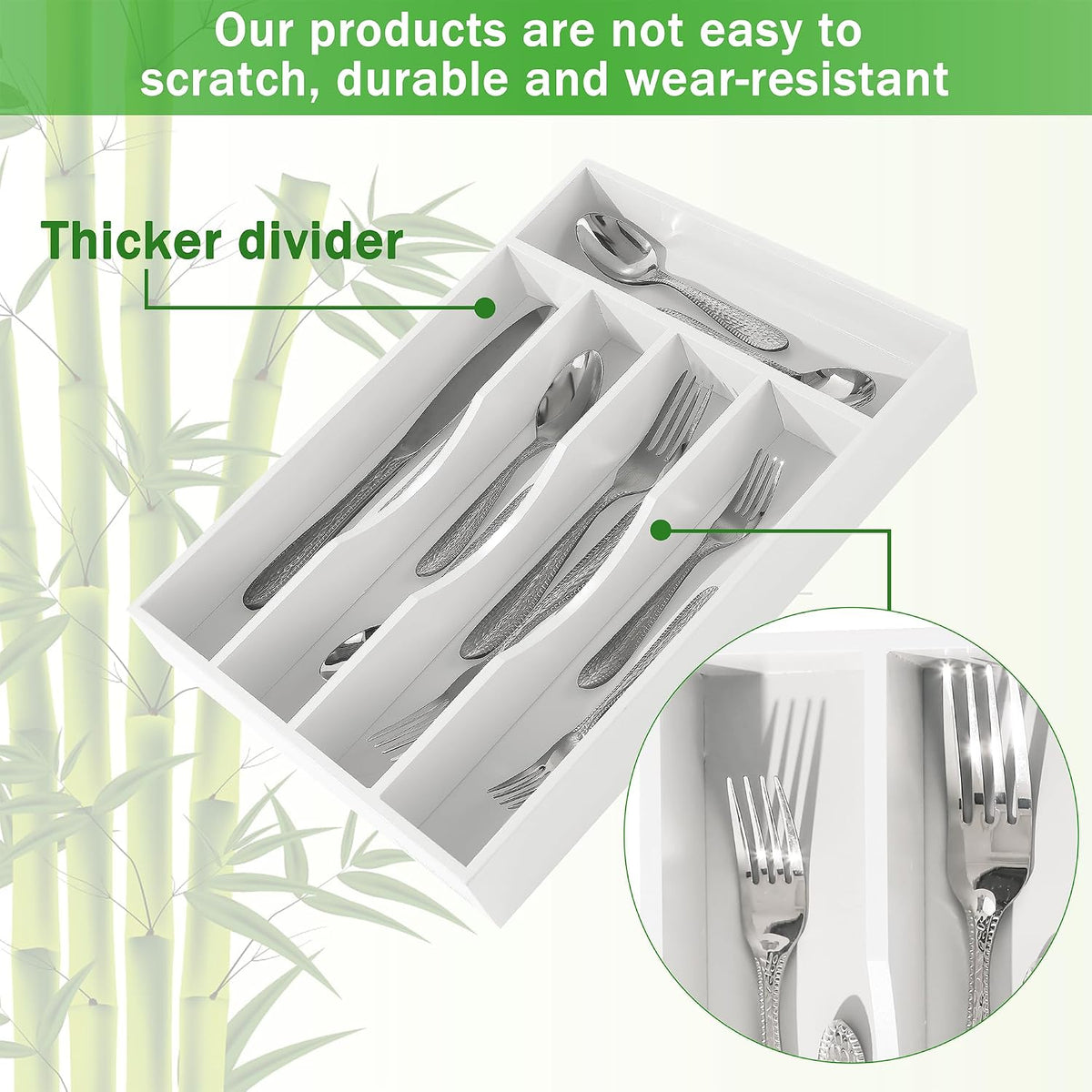 Black Silverware Organizer 10 In Utensil Organizer Silverware Tray for Drawer Cutlery Flatware Organizer for Kitchen Bamboo Wood