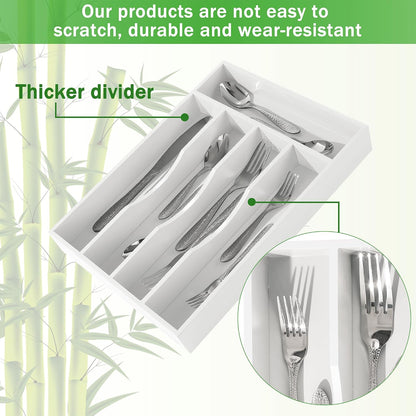 Black Silverware Organizer 10 In Utensil Organizer Silverware Tray for Drawer Cutlery Flatware Organizer for Kitchen Bamboo Wood