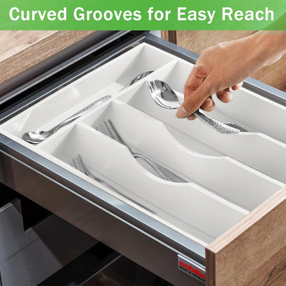 Black Silverware Organizer 10 In Utensil Organizer Silverware Tray for Drawer Cutlery Flatware Organizer for Kitchen Bamboo Wood