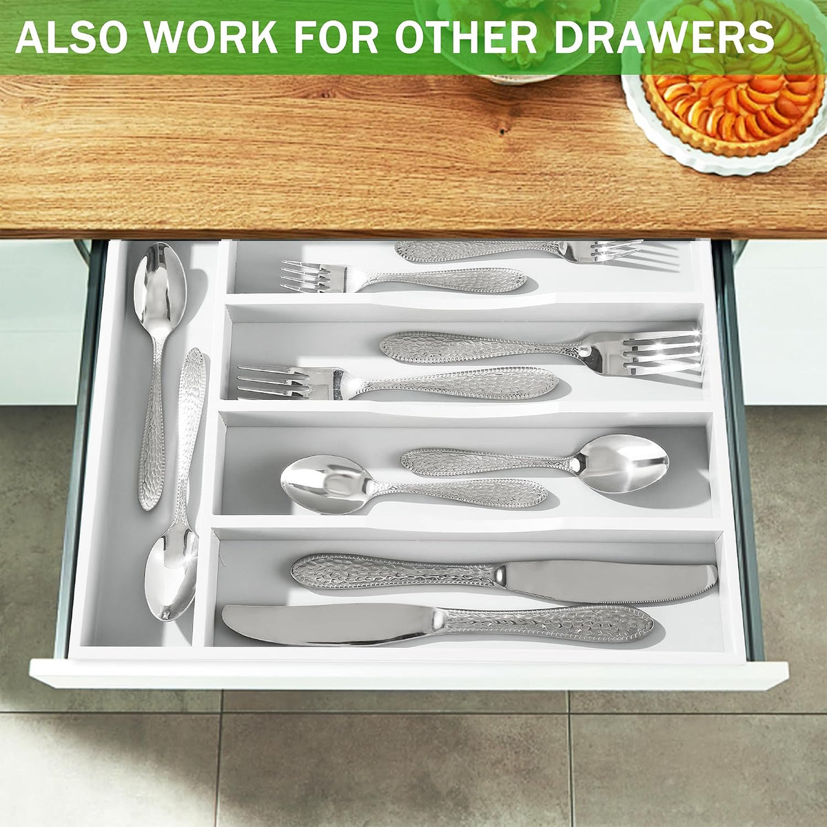 Black Silverware Organizer 10 In Utensil Organizer Silverware Tray for Drawer Cutlery Flatware Organizer for Kitchen Bamboo Wood