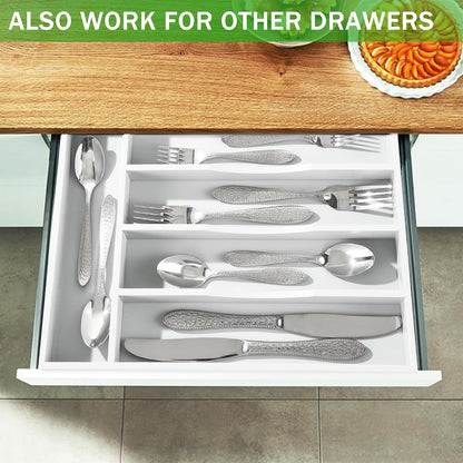 Black Silverware Organizer 10 In Utensil Organizer Silverware Tray for Drawer Cutlery Flatware Organizer for Kitchen Bamboo Wood
