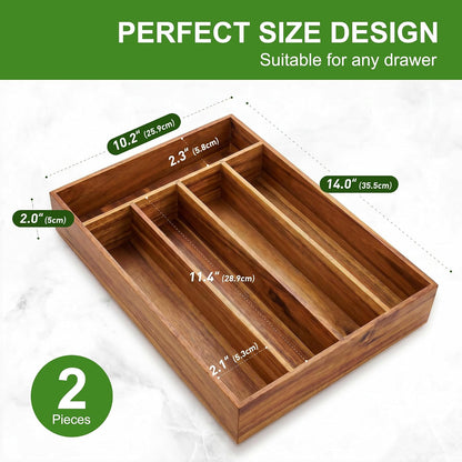 Black Silverware Organizer 10 In Utensil Organizer Silverware Tray for Drawer Cutlery Flatware Organizer for Kitchen Bamboo Wood