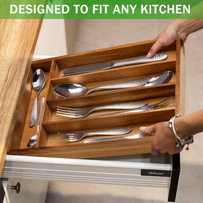 Black Silverware Organizer 10 In Utensil Organizer Silverware Tray for Drawer Cutlery Flatware Organizer for Kitchen Bamboo Wood