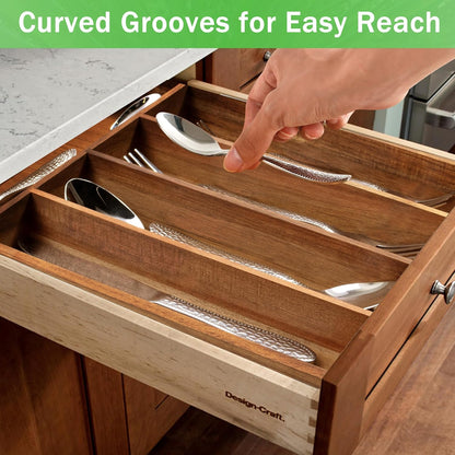Black Silverware Organizer 10 In Utensil Organizer Silverware Tray for Drawer Cutlery Flatware Organizer for Kitchen Bamboo Wood