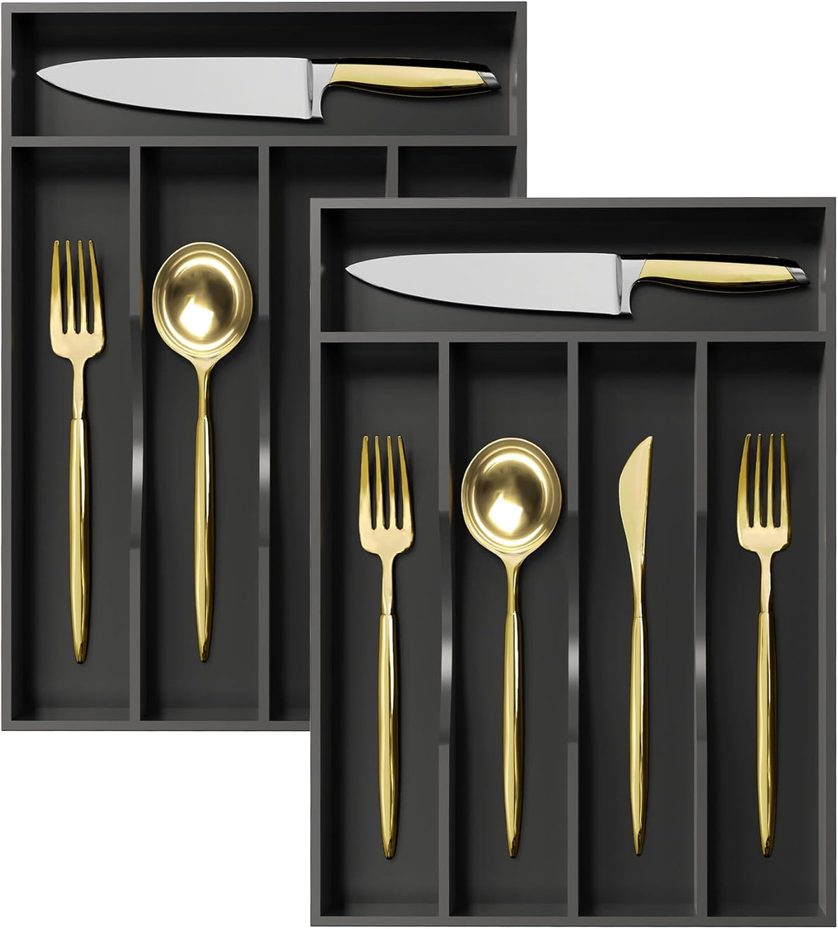 Black Silverware Organizer 10 In Utensil Organizer Silverware Tray for Drawer Cutlery Flatware Organizer for Kitchen Bamboo Wood