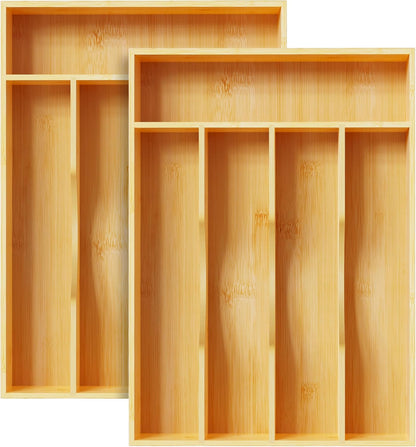 Black Silverware Organizer 10 In Utensil Organizer Silverware Tray for Drawer Cutlery Flatware Organizer for Kitchen Bamboo Wood