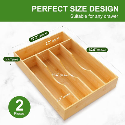 Black Silverware Organizer 10 In Utensil Organizer Silverware Tray for Drawer Cutlery Flatware Organizer for Kitchen Bamboo Wood