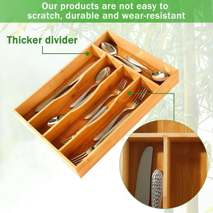 Black Silverware Organizer 10 In Utensil Organizer Silverware Tray for Drawer Cutlery Flatware Organizer for Kitchen Bamboo Wood