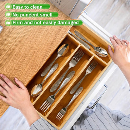 Black Silverware Organizer 10 In Utensil Organizer Silverware Tray for Drawer Cutlery Flatware Organizer for Kitchen Bamboo Wood
