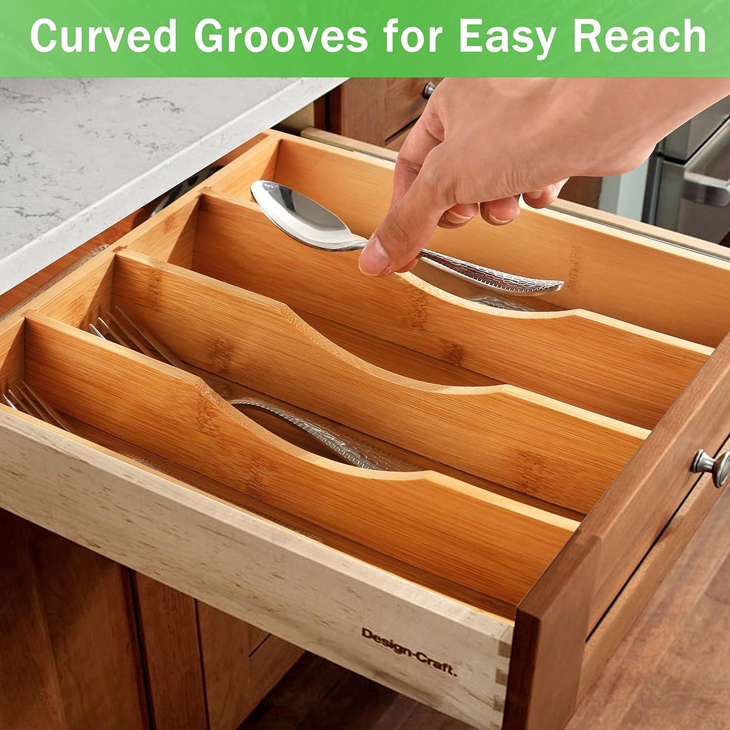 Black Silverware Organizer 10 In Utensil Organizer Silverware Tray for Drawer Cutlery Flatware Organizer for Kitchen Bamboo Wood