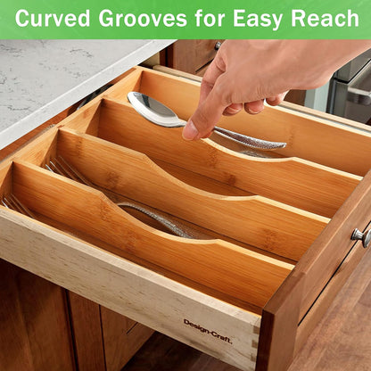 Black Silverware Organizer 10 In Utensil Organizer Silverware Tray for Drawer Cutlery Flatware Organizer for Kitchen Bamboo Wood