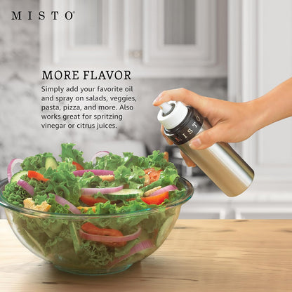 Gourmet Olive Oil Sprayer Set of 2 Aluminum Bottles - Refillable Pump Mister for Cooking, Salads, Grilling - 3.2 oz Each, No Propellants