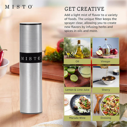 Gourmet Olive Oil Sprayer Set of 2 Aluminum Bottles - Refillable Pump Mister for Cooking, Salads, Grilling - 3.2 oz Each, No Propellants