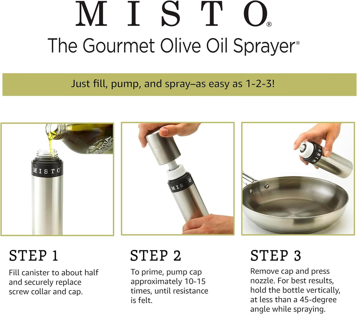 Gourmet Olive Oil Sprayer Set of 2 Aluminum Bottles - Refillable Pump Mister for Cooking, Salads, Grilling - 3.2 oz Each, No Propellants