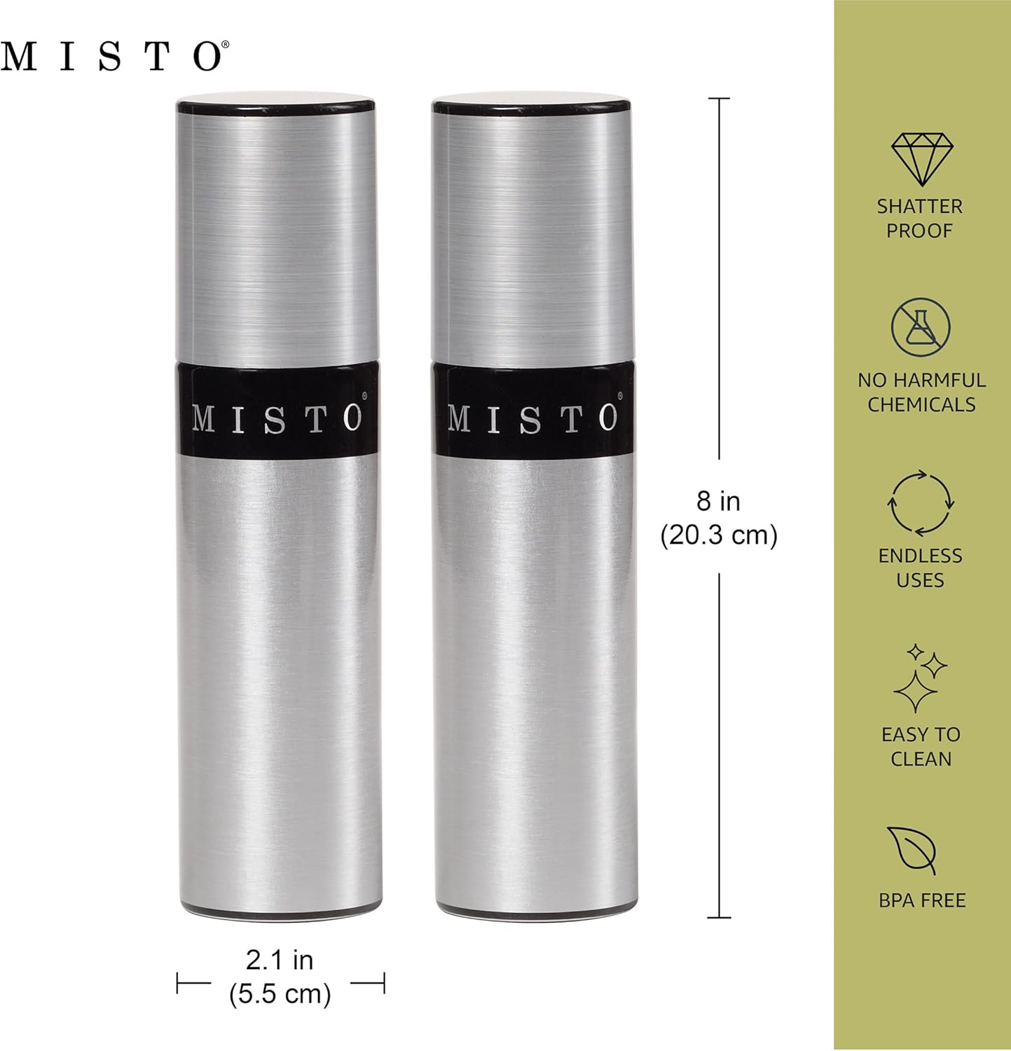 Gourmet Olive Oil Sprayer Set of 2 Aluminum Bottles - Refillable Pump Mister for Cooking, Salads, Grilling - 3.2 oz Each, No Propellants