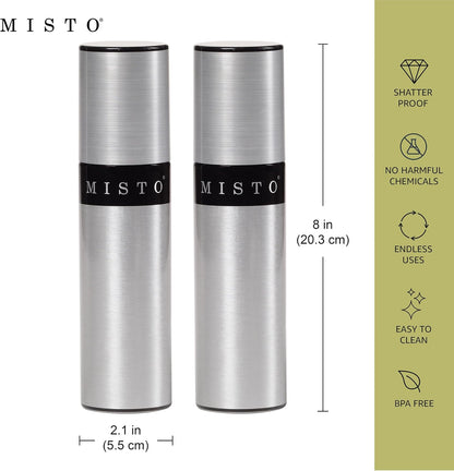 Gourmet Olive Oil Sprayer Set of 2 Aluminum Bottles - Refillable Pump Mister for Cooking, Salads, Grilling - 3.2 oz Each, No Propellants
