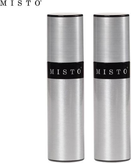 Gourmet Olive Oil Sprayer Set of 2 Aluminum Bottles - Refillable Pump Mister for Cooking, Salads, Grilling - 3.2 oz Each, No Propellants