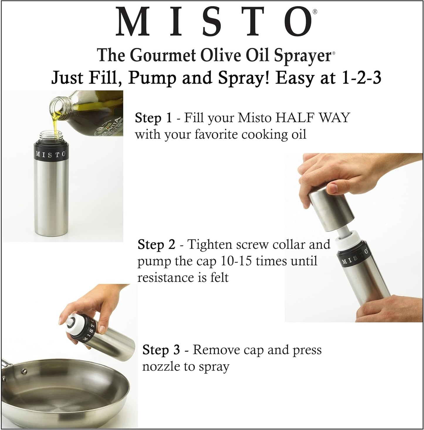 Gourmet Olive Oil Sprayer Set of 2 Aluminum Bottles - Refillable Pump Mister for Cooking, Salads, Grilling - 3.2 oz Each, No Propellants