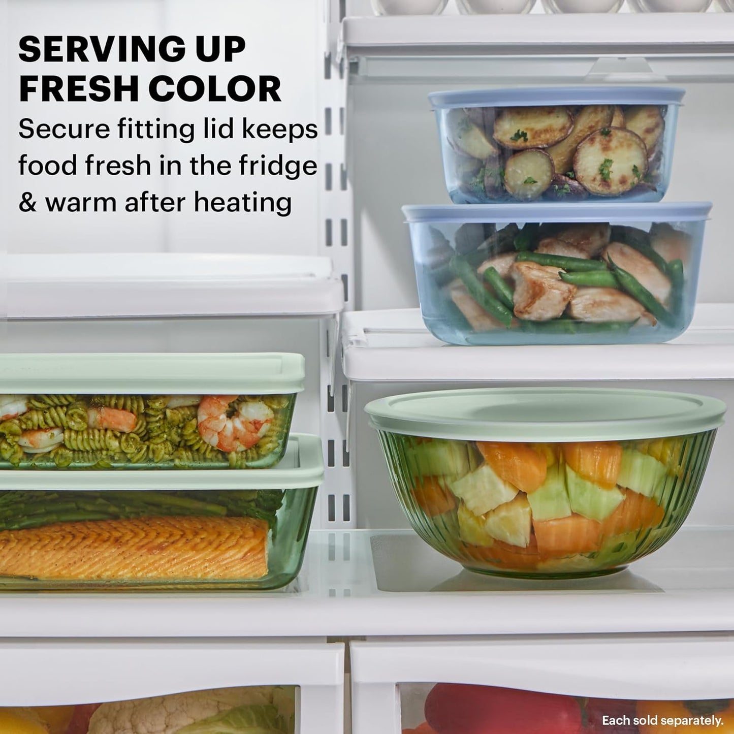 Colors Tinted (3-Pack, Full Set) Sculpted Tinted Glass Mixing Bowls With Plastic Lids, Nesting Space Saving Set of Bowls For Prepping and Baking, 1.3QT, 2.3QT & 4.5QT