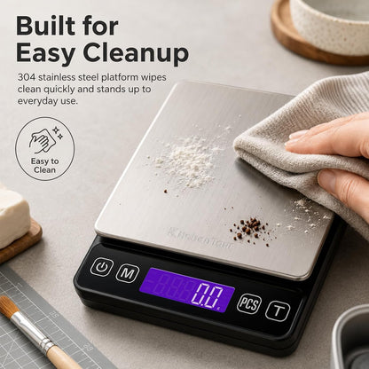 KitchenTour Mini Gram Scale for Coffee, Jewelry and Small Items, 500g x 0.01g Digital Pocket Scale with Tare, 6 Units, Back-Lit LCD, 2 Trays, Black