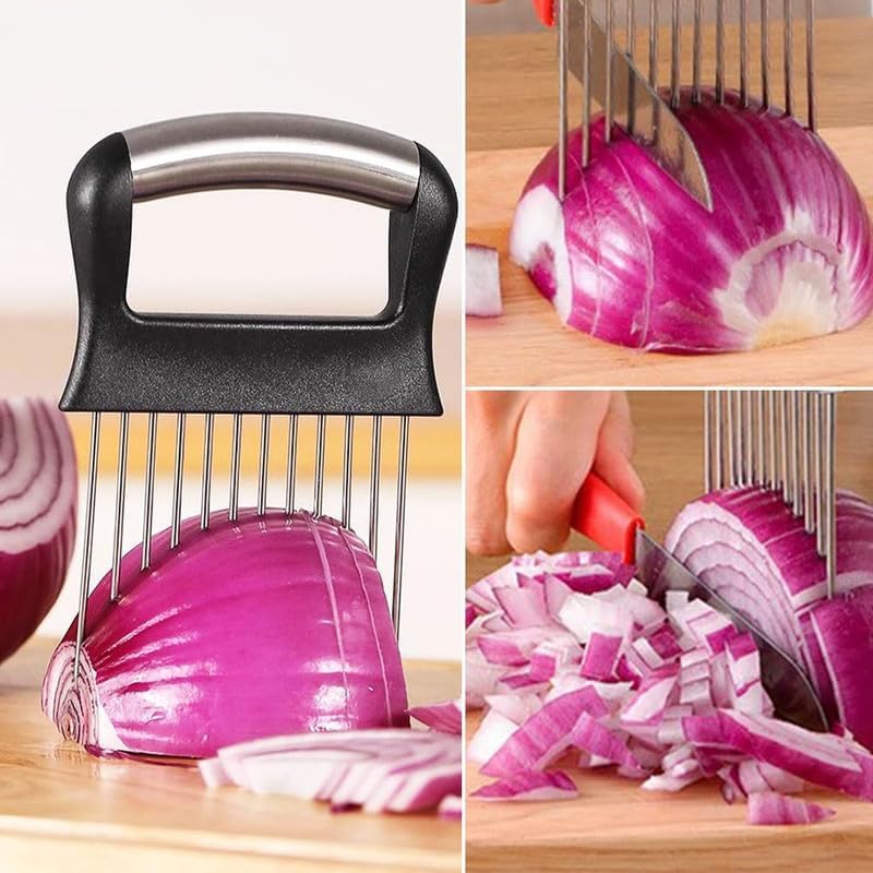 Onion Holder for Slicing, Stainless Steel Slicer Onion Cutter for Slicing, Vegetable Cutter for Potato and Tomato, Lemon Avocados, Eggs, Food Slicer Assistant Tool (2 PCS)